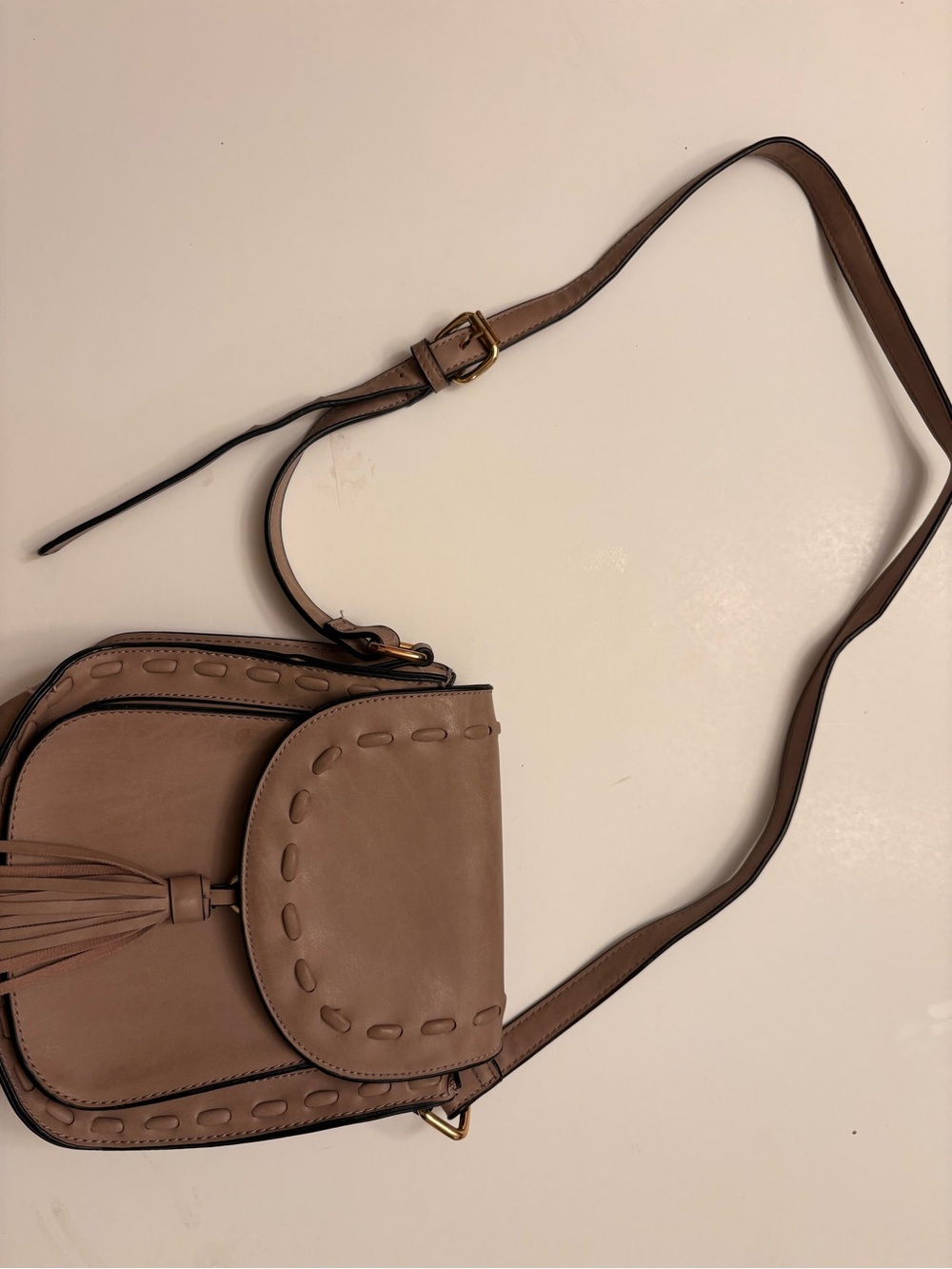 G.H. Bass & Co. Taupe Leather Tassel Crossbody Bag
